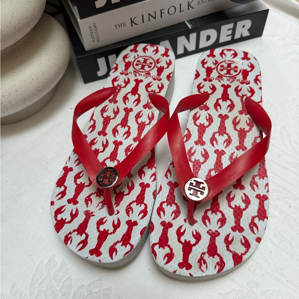 Tory Burch Red and White Flip Flops